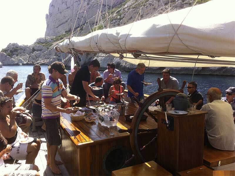 Repas à bord du bateau